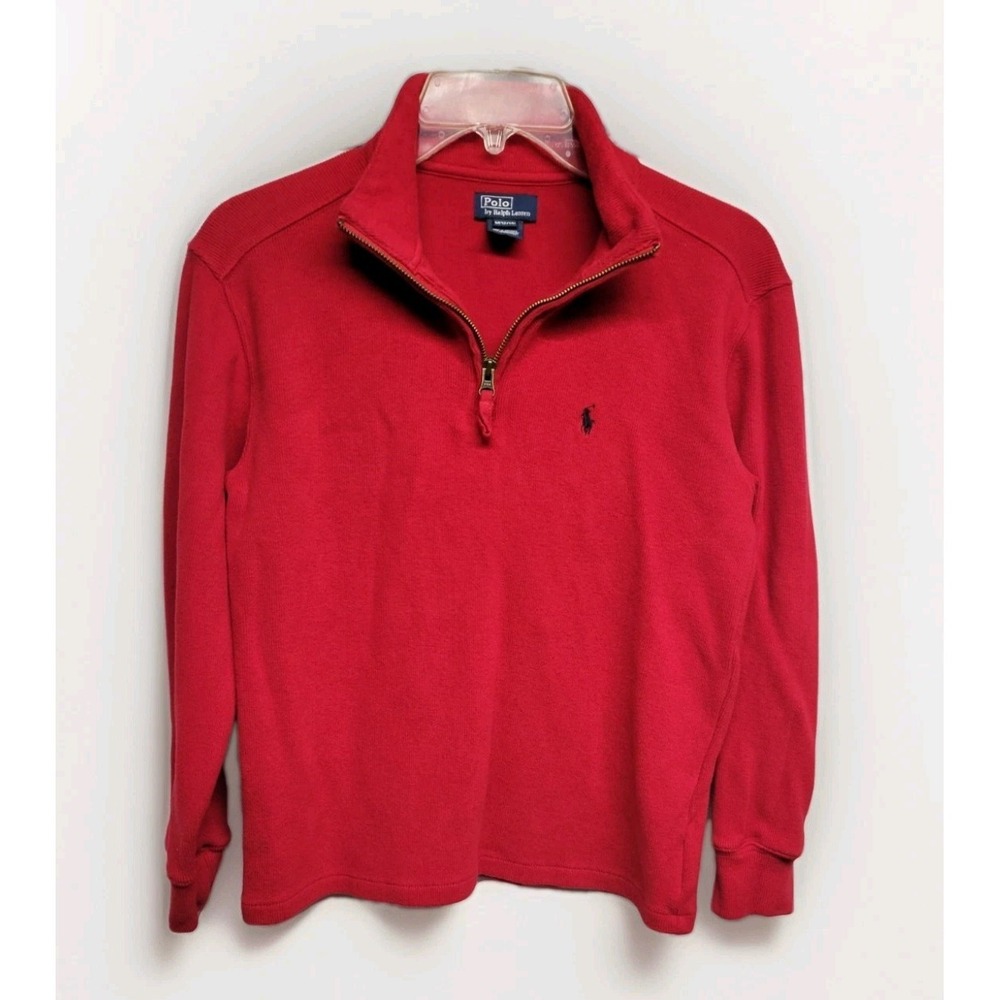 POLO Ralph Lauren 1/4 Zip Long Sleeve Boys M 12-14 Red Pony Logo Ribbed Cotton